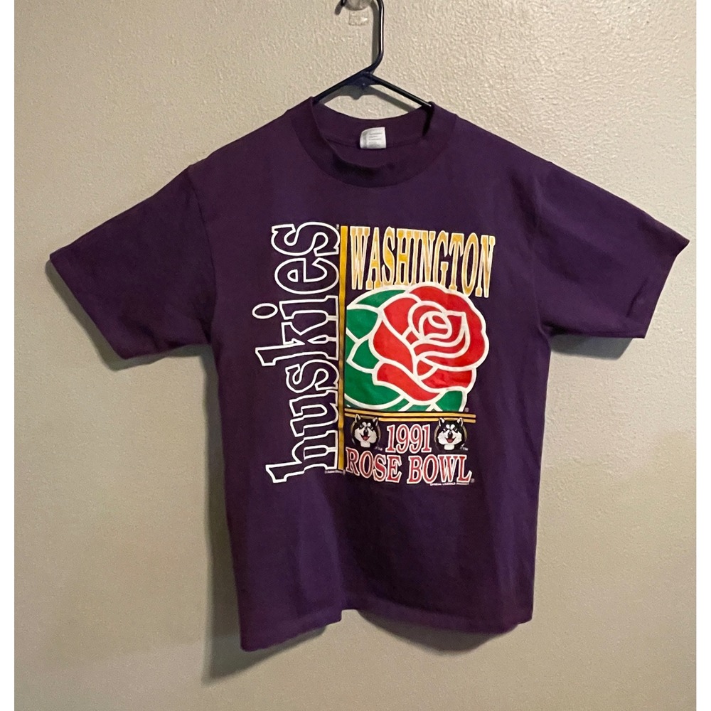Vintage 1991 Washington Huskies Rose Bowl T-Shirt Purple University Large